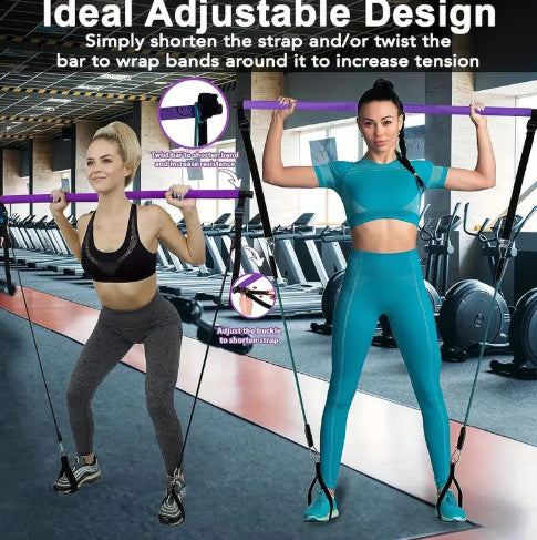 3-section Pilates Bar Multifunctional Adjustable Fitness Bar Pulling Rope.
