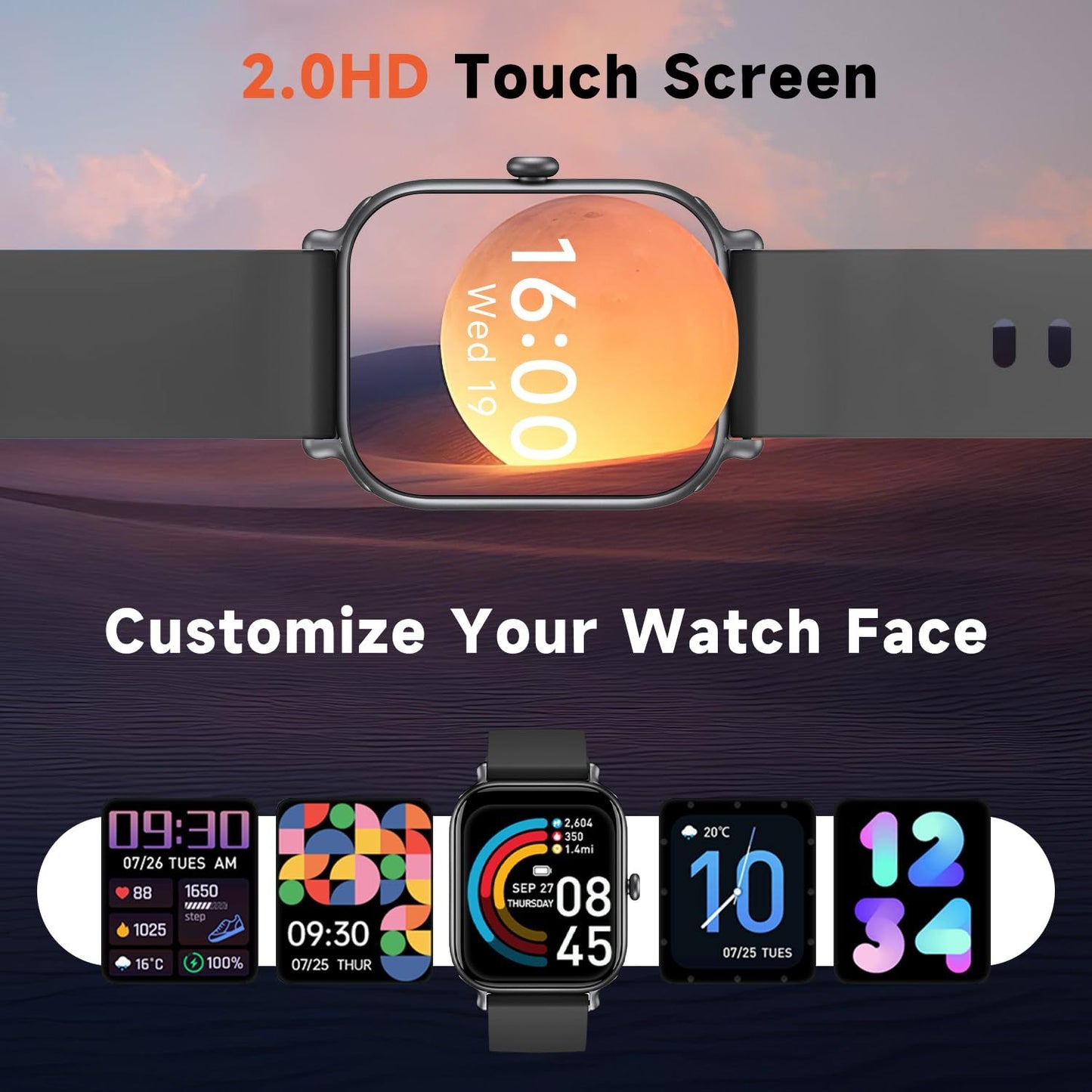 2.0 Inch HD - Showerproof Mental Health Tracker, Anxiety Relief Fitness Tracker.