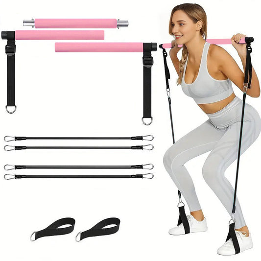 3-section Pilates Bar Multifunctional Adjustable Fitness Bar Pulling Rope.