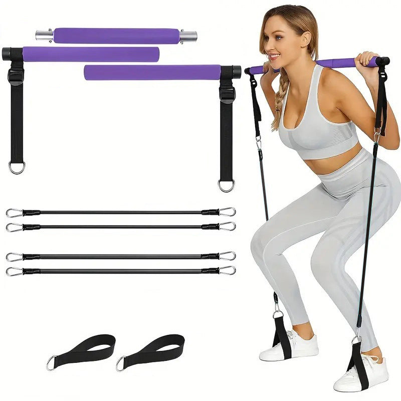 3-section Pilates Bar Multifunctional Adjustable Fitness Bar Pulling Rope.