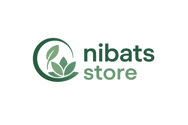 Generate a new logo with name nibats.store ,the lofo should be green in color with a symbol that describe a wellness logo 